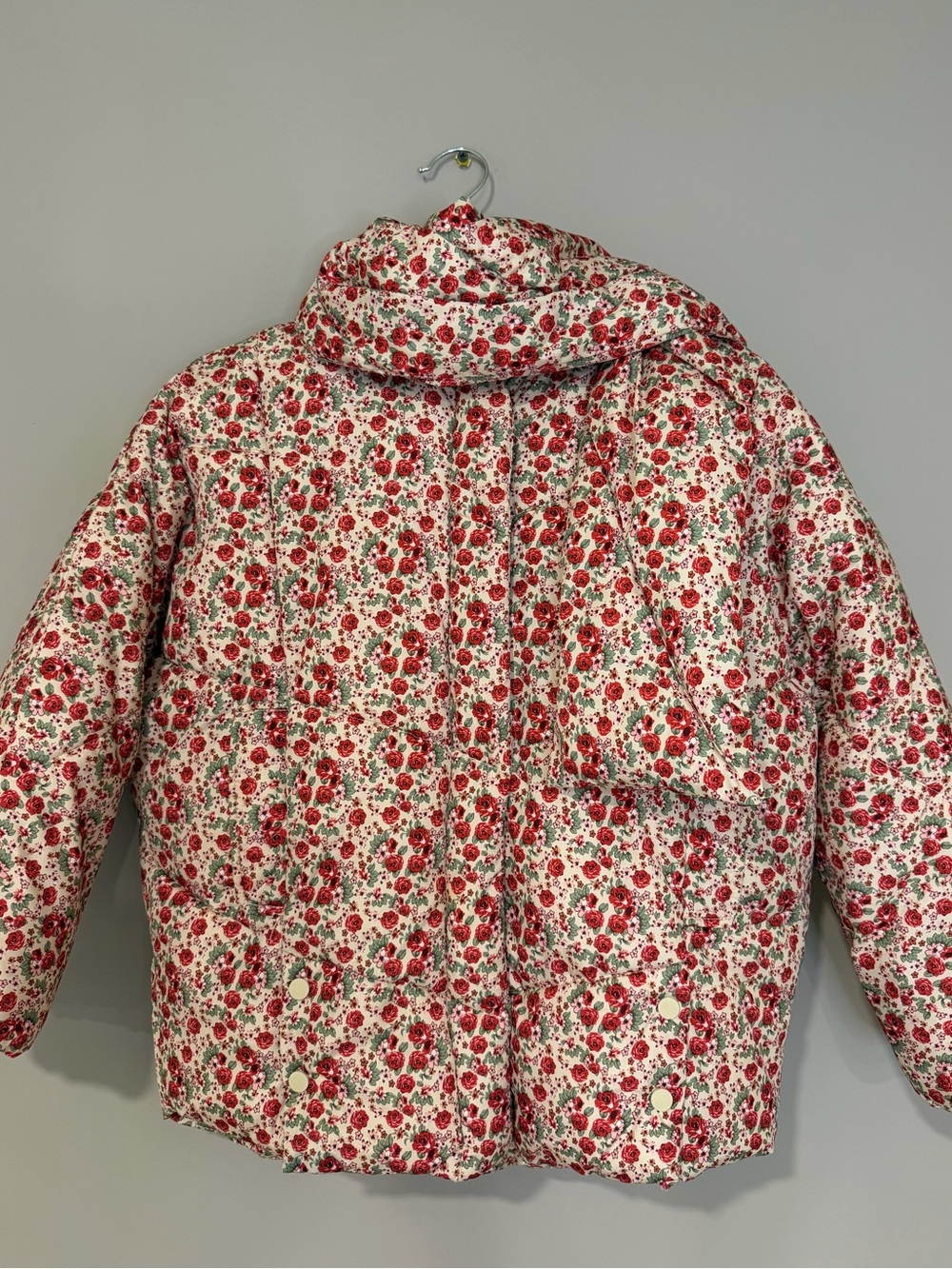 ZARA Girls Floral Puffer Jacket with Hooded Scarf Size 9-10